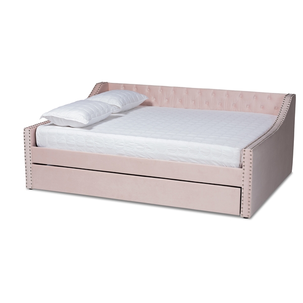 baxton studio Baxton Studio Raphael Modern and Contemporary Pink Velvet Fabric Upholstered Full Size Daybed with Trundle