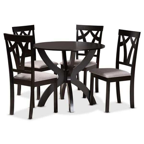 baxton studio Baxton Studio Rasa Modern and Contemporary Grey Fabric Upholstered and Dark Brown Finished Wood 5-Piece Dining Set