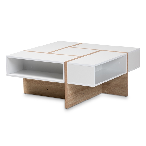 baxton studio Baxton Studio Rasa Modern and Contemporary Two-Tone White and Oak Finished Wood Coffee Table