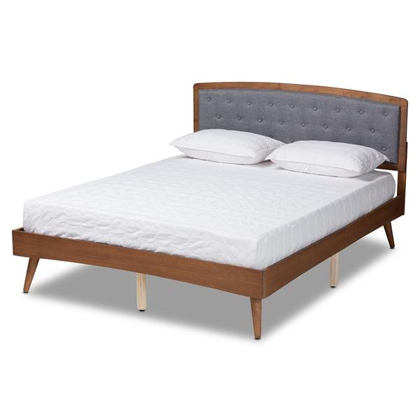 baxton studio Baxton Studio Ratana Mid-Century Modern Transitional Grey Fabric Upholstered and Walnut Brown Finished Wood King Size Platform Bed