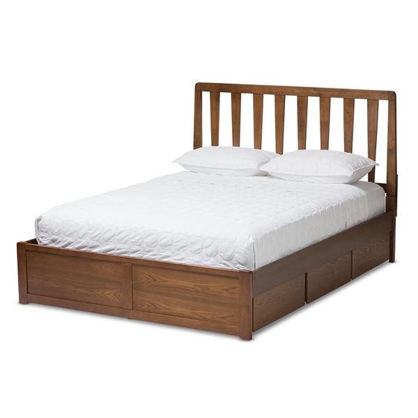 baxton studio Baxton Studio Raurey Modern and Contemporary Walnut Finished Queen Size Storage Platform Bed