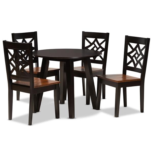 baxton studio Baxton Studio Rava Modern and Contemporary Two-Tone Dark Brown and Walnut Brown Finished Wood 5-Piece Dining Set