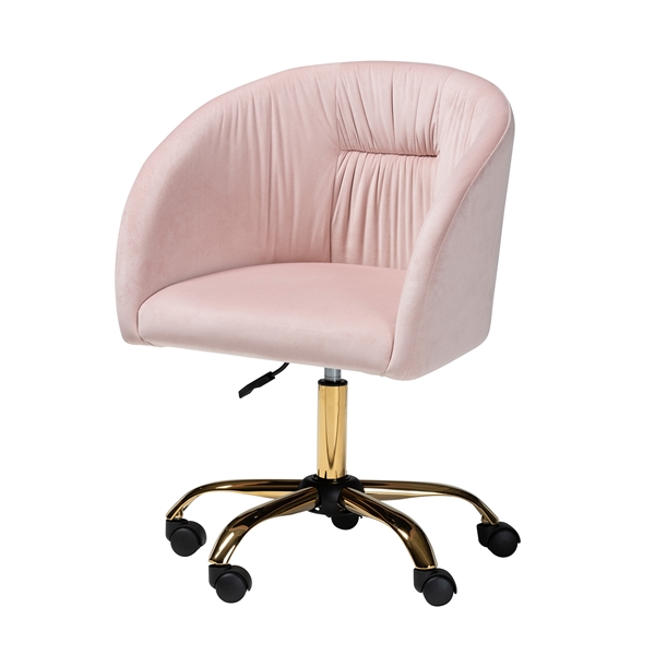 baxton studio Baxton Studio Ravenna Contemporary Glam and Luxe Blush Pink Velvet Fabric and Gold Metal Swivel Office Chair