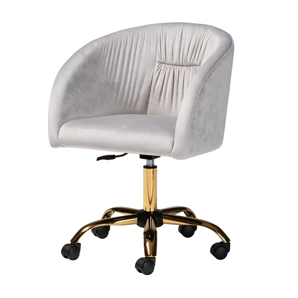 baxton studio Baxton Studio Ravenna Contemporary Glam and Luxe Grey Velvet Fabric and Gold Metal Swivel Office Chair