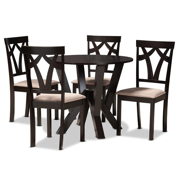 baxton studio Baxton Studio Reagan Modern and Contemporary Sand Fabric Upholstered and Dark Brown Finished Wood 5-Piece Dining Set