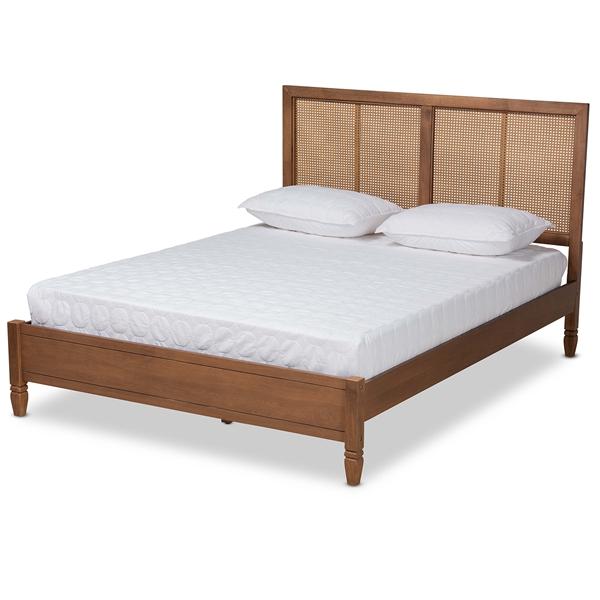 baxton studio Baxton Studio Redmond Mid-Century Modern Walnut Brown Finished Wood and Synthetic Rattan Full Size Platform Bed