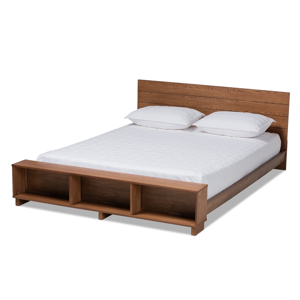 baxton studio Baxton Studio Regina Modern Rustic Ash Walnut Brown Finished Wood Queen Size Platform Storage Bed with Built-In Shelves