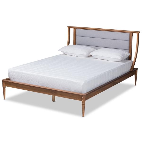 baxton studio Baxton Studio Regis Modern and Contemporary Transitional Light Grey Fabric Upholstered and Walnut Brown Finished Wood Full Size Platform Bed