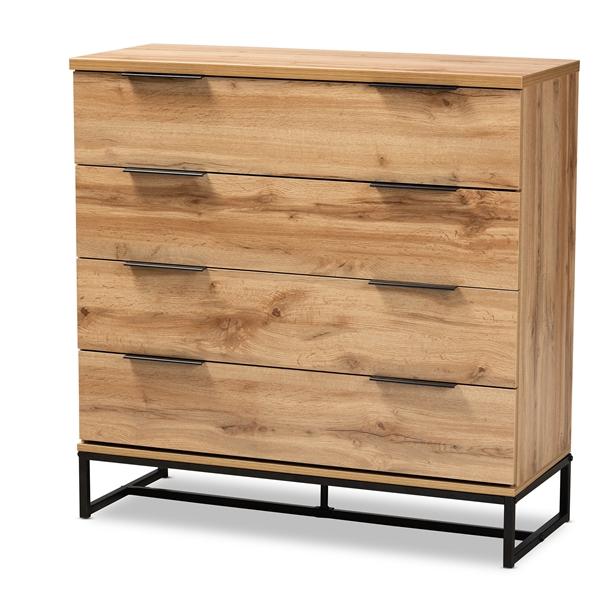 baxton studio Baxton Studio Reid Modern and Contemporary Industrial Oak Finished Wood and Black Metal 4-Drawer Dresser