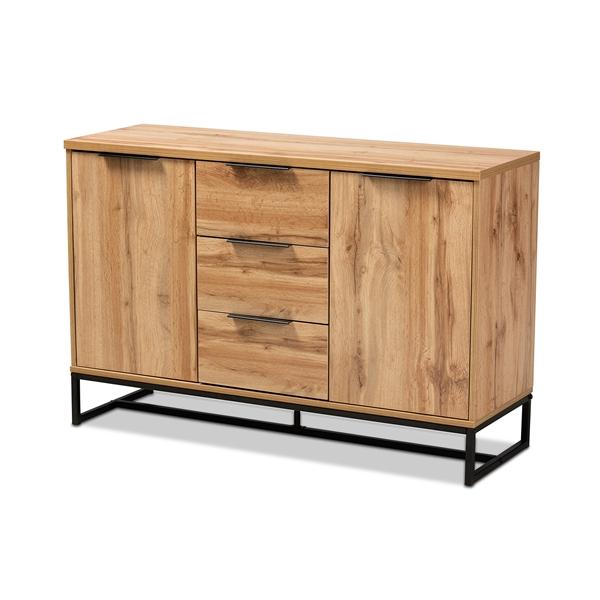 baxton studio Baxton Studio Reid Modern and Contemporary Industrial Oak Finished Wood and Black Metal 3-Drawer Sideboard Buffet