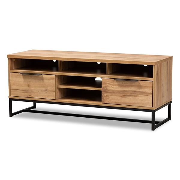 baxton studio Baxton Studio Reid Modern and Contemporary Industrial Oak Finished Wood and Black Metal 2-Drawer TV Stand