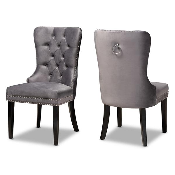baxton studio Baxton Studio Remy Modern Transitional Grey Velvet Fabric Upholstered Espresso Finished 2-Piece Wood Dining Chair Se