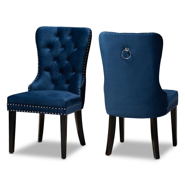 baxton studio Baxton Studio Remy Modern Transitional Navy Blue Velvet Fabric Upholstered Espresso Finished 2-Piece Wood Dining Chair Set