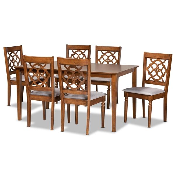 baxton studio Baxton Studio Renaud Modern and Contemporary Grey Fabric Upholstered and Walnut Brown Finished Wood 7-Piece Dining Set