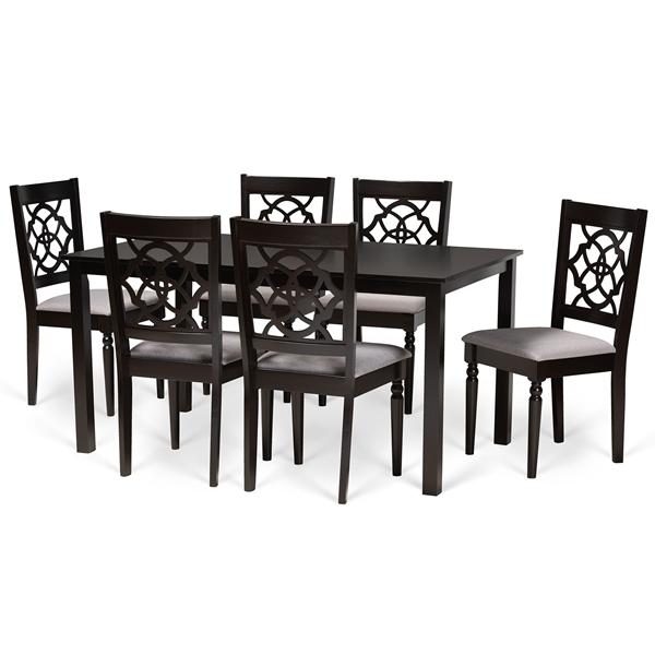baxton studio Baxton Studio Renaud Modern and Contemporary Grey Fabric Upholstered and Dark Brown Finished Wood 7-Piece Dining Set