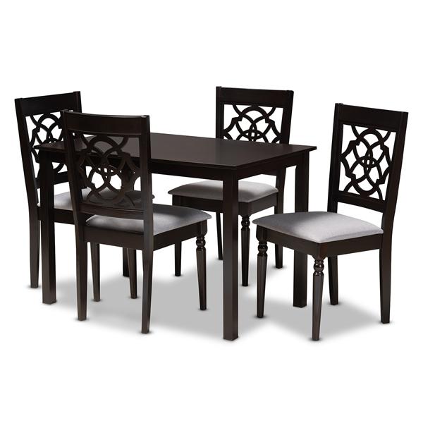 baxton studio Baxton Studio Renaud Modern and Contemporary Grey Fabric Upholstered Espresso Brown Finished 5-Piece Wood Dining Set