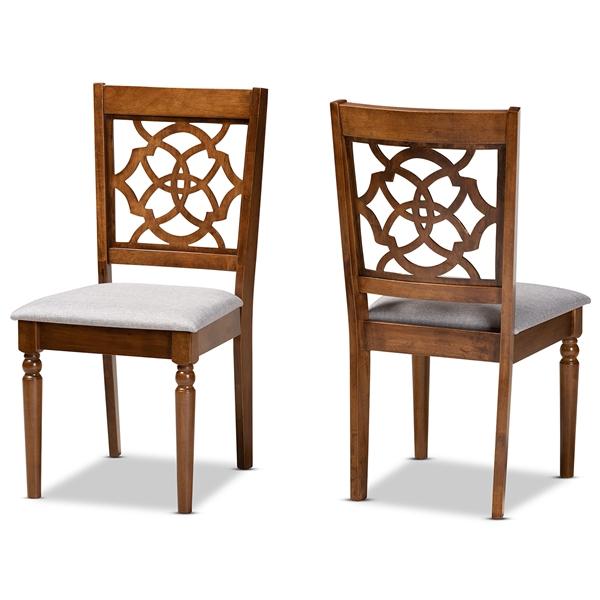baxton studio Baxton Studio Renaud Modern and Contemporary Grey Fabric Upholstered and Walnut Brown Finished Wood 2-Piece Dining Chair Set
