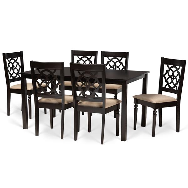 baxton studio Baxton Studio Renaud Modern and Contemporary Sand Fabric Upholstered and Dark Brown Finished Wood 7-Piece Dining Set