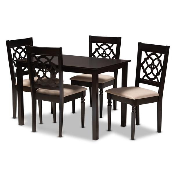 baxton studio Baxton Studio Renaud Modern and Contemporary Sand Fabric Upholstered Espresso Brown Finished 5-Piece Wood Dining Set