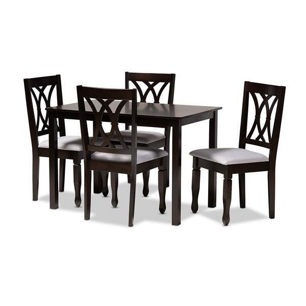 baxton studio Baxton Studio Reneau Modern and Contemporary Gray Fabric Upholstered Espresso Brown Finished Wood 5-Piece Dining Set