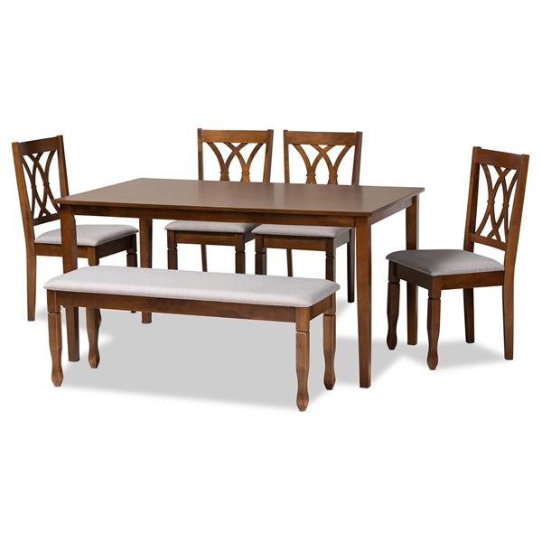 baxton studio Baxton Studio Reneau Modern and Contemporary Grey Fabric Upholstered and Walnut Brown Finished Wood 6-Piece Dining Set