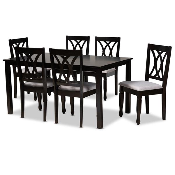 baxton studio Baxton Studio Reneau Modern and Contemporary Grey Fabric Upholstered Espresso Brown Finished Wood 7-Piece Dining Set