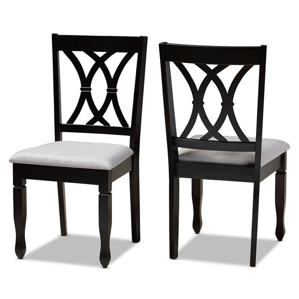 baxton studio Baxton Studio Reneau Modern and Contemporary Grey Fabric Upholstered Espresso Brown Finished Wood 2-Piece Dining Chair Set
