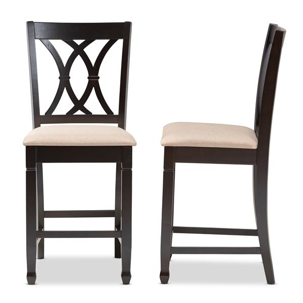 baxton studio Baxton Studio Reneau Modern and Contemporary Sand Fabric Upholstered Espresso Brown Finished Wood Counter Height Pub Chair Set of 2