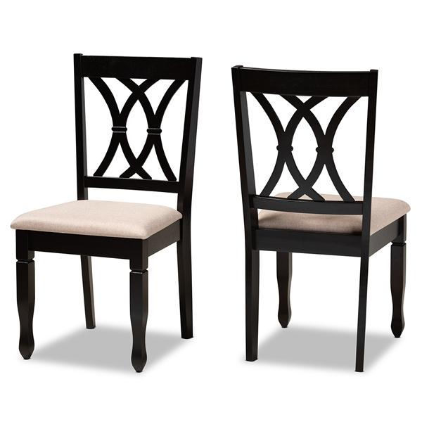 baxton studio Baxton Studio Reneau Modern and Contemporary Sand Fabric Upholstered Espresso Brown Finished Wood 2-Piece Dining Chair Set
