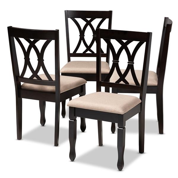baxton studio Baxton Studio Reneau Modern and Contemporary Sand Fabric Upholstered Espresso Brown Finished Wood Dining Chair Set of 4