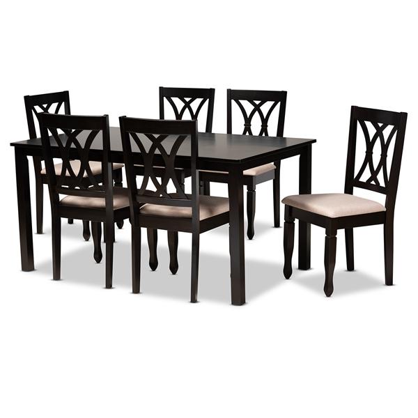 baxton studio Baxton Studio Reneau Modern and Contemporary Sand Fabric Upholstered Espresso Brown Finished Wood 7-Piece Dining Set