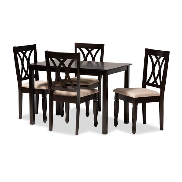 baxton studio Baxton Studio Reneau Modern and Contemporary Sand Fabric Upholstered Espresso Brown Finished Wood 5-Piece Dining Set