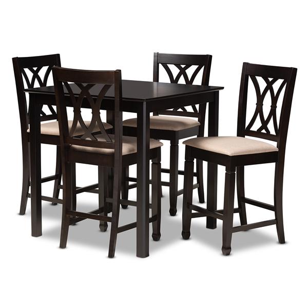 baxton studio Baxton Studio Reneau Modern and Contemporary Sand Fabric Upholstered Espresso Brown Finished 5-Piece Wood Pub Set