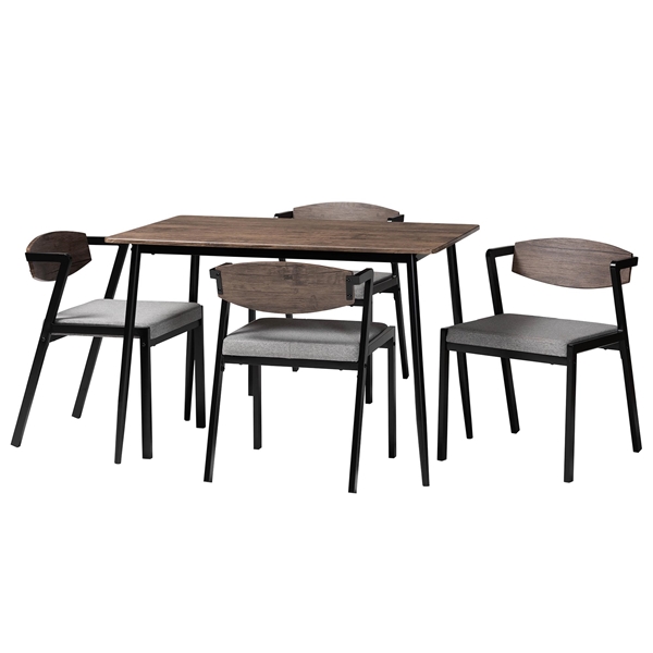 baxton studio Baxton Studio Revelin Industrial Grey Fabric and Metal 5-Piece Dining Set