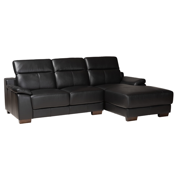 baxton studio Baxton Studio Reverie Modern Black Full Leather Sectional Sofa with Right Facing Chaise