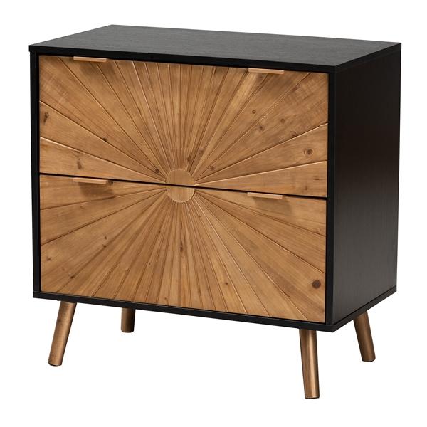 baxton studio Baxton Studio Richardson Mid-Century Transitional Two-Tone Black and Natural Brown Finished Wood 2-Drawer Storage Cabinet
