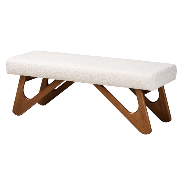 baxton studio Baxton Studio Rika Japandi Cream Boucle Fabric and Walnut Brown Finished Wood Bench
