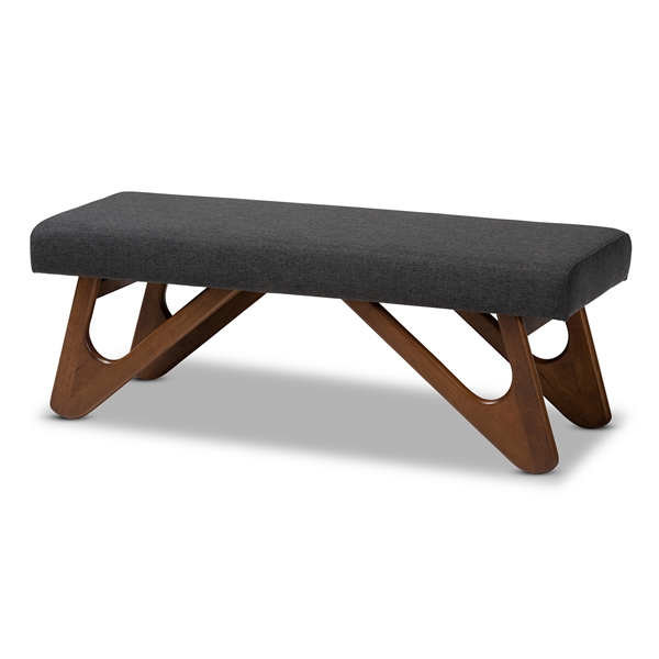 baxton studio Baxton Studio Rika Mid-Century Modern Dark Grey Fabric Upholstered Walnut Brown Finished Boomerang Bench