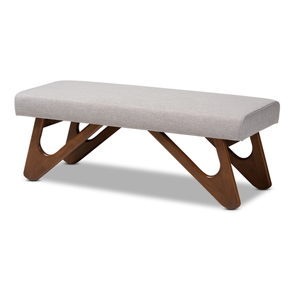 baxton studio Baxton Studio Rika Mid-Century Modern Greyish Beige Fabric Upholstered Walnut Brown Finished Boomerang Bench