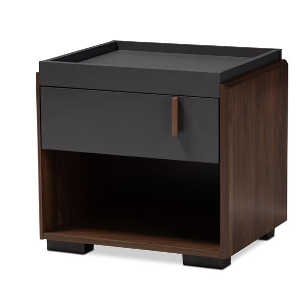 baxton studio Baxton Studio Rikke Modern and Contemporary Two-Tone Gray and Walnut Finished Wood 1-Drawer Nightstand