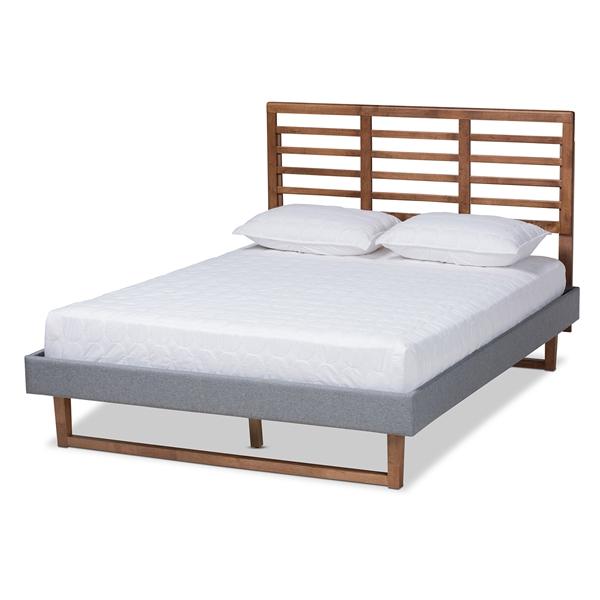 baxton studio Baxton Studio Rina Modern and Contemporary Dark Grey Fabric Upholstered and Ash Walnut Brown Finished Wood Full Size Platform Bed