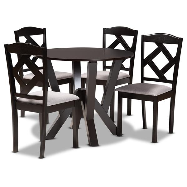 baxton studio Baxton Studio Riona Modern Transitional Grey Fabric Upholstered and Dark Brown Finished Wood 5-Piece Dining Set