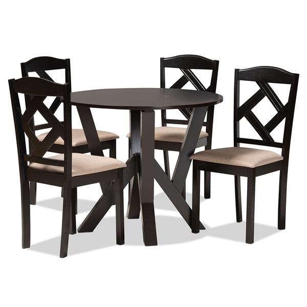 baxton studio Baxton Studio Riona Sand Fabric Upholstered and Dark Brown Finished Wood 5-Piece Dining Set