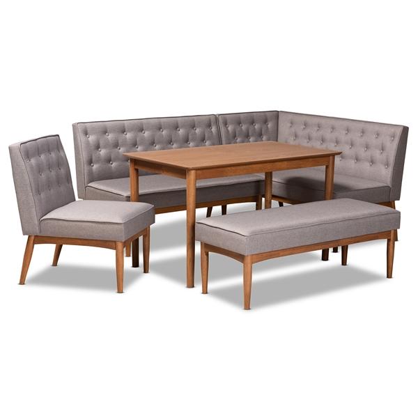 baxton studio Baxton Studio Riordan Mid-Century Modern Grey Fabric Upholstered and Walnut Brown Finished Wood 5-Piece Dining Nook Set