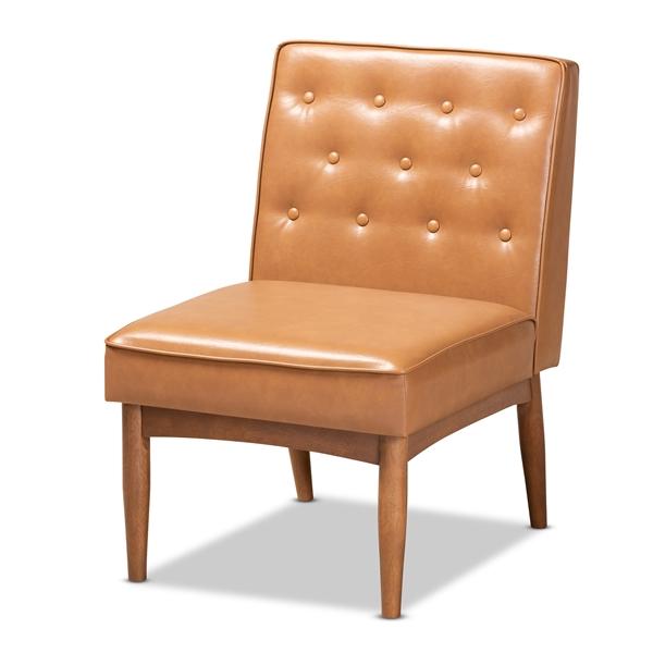 baxton studio Baxton Studio Riordan Mid-Century Modern Tan Faux Leather Upholstered and Walnut Brown Finished Wood Dining Chair