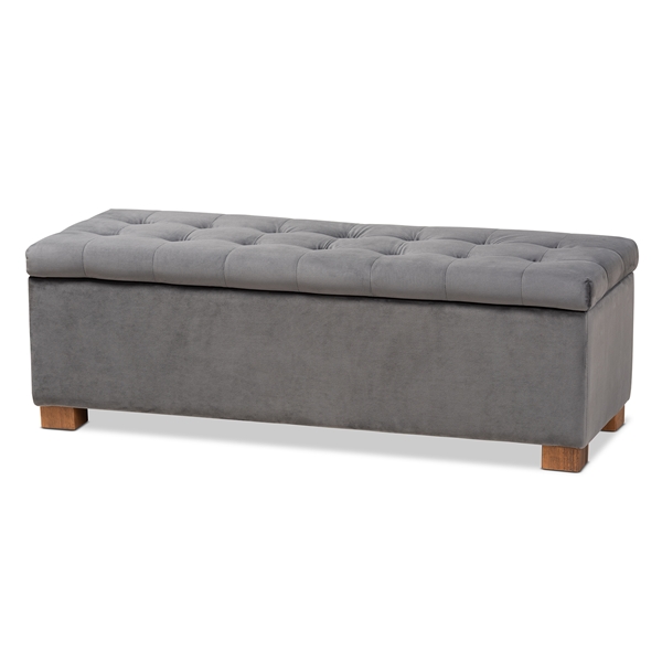 baxton studio Baxton Studio Roanoke Modern and Contemporary Grey Velvet Fabric Upholstered Grid-Tufted Storage Ottoman Bench