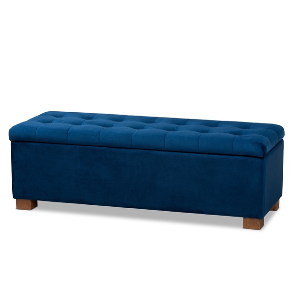 baxton studio Baxton Studio Roanoke Modern and Contemporary Navy Blue Velvet Fabric Upholstered Grid-Tufted Storage Ottoman Bench