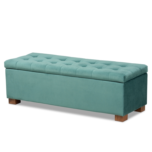 baxton studio Baxton Studio Roanoke Modern and Contemporary Teal Blue Velvet Fabric Upholstered Grid-Tufted Storage Ottoman Bench