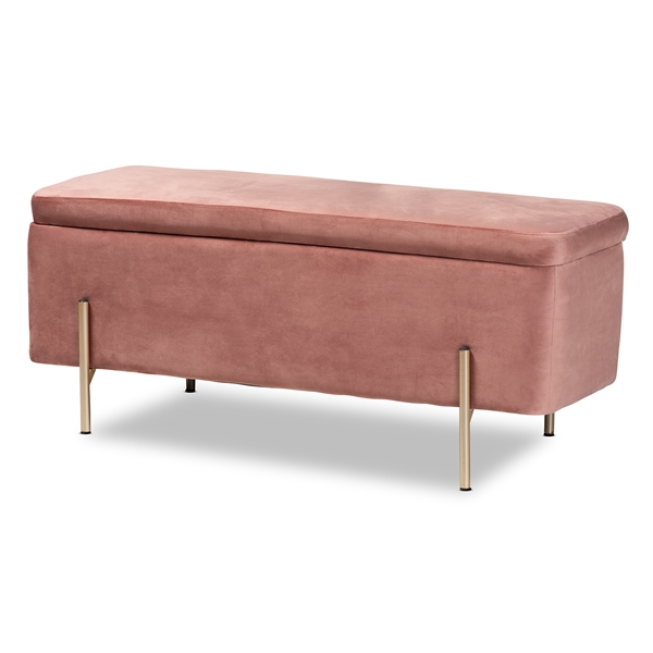 baxton studio Baxton Studio Rockwell Contemporary Glam and Luxe Blush Pink Velvet Fabric Upholstered and Gold Finished Metal Storage Bench