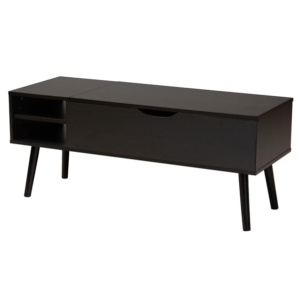 baxton studio Baxton Studio Roden Modern Two-Tone Black and Espresso Brown Finished Wood Coffee Table with Lift-Top Storage Compartment